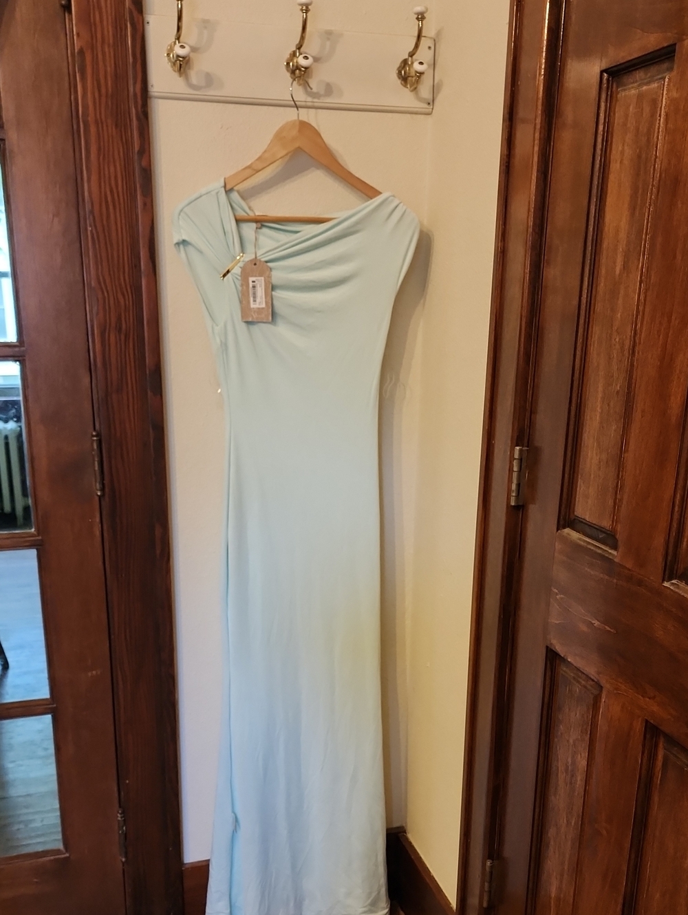 Elegant Light Blue Maxi Dress with Cowl Neck